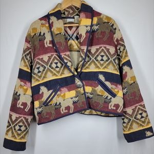 Vintage 90s Carolina Colours Southwestern Horse Tapestry Jacket Size Large